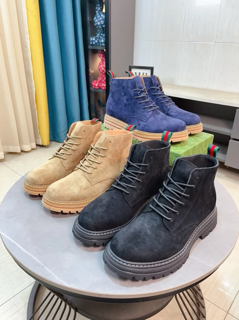 Men's shoes 💰540🌸🌸 (GUCCI) [cow lining plus velvet optional] [can be made without standard] New product Martin boots imported from Canada with full top layer high mercerized frosted fabric, punched using 3D digital technology, high-end and classy, ​​versatile to wear, full of three-dimensionality, close pictures will make you obsessed with the leather. You can't extricate yourself ~ the best on the market.          Fabric: Cowhide/Embossed Lining: Cowhide.          Please make a note when placing an order, sizes: 38-44 (37, 45, 46 can be customized and cannot be returned or exchanged) 5 colors available; black, gray, khaki, coffee, and earthy yellow